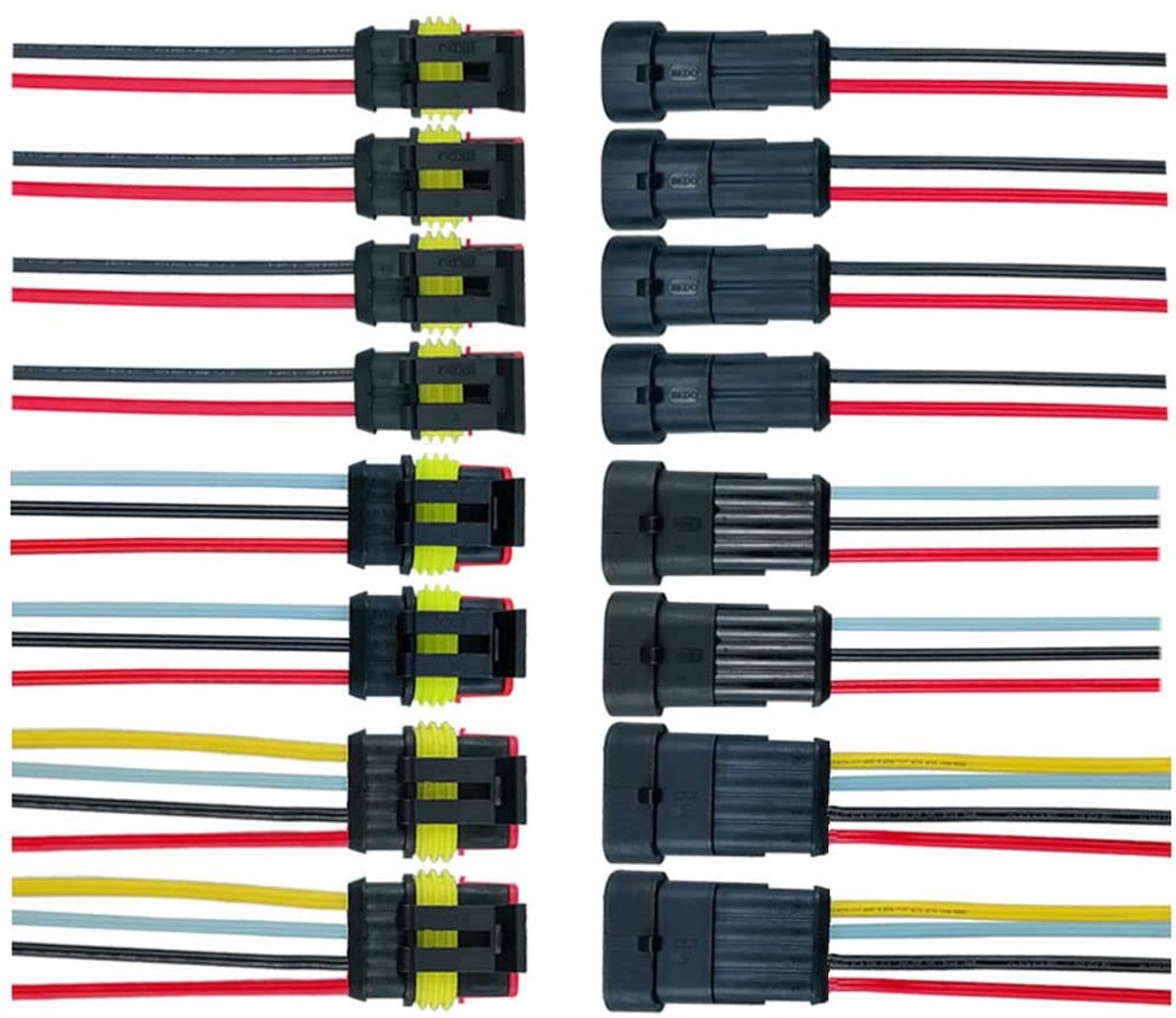 Allecto - Waterproof Car Electrical Connectors - 8 Set - Robuust en Waterdicht - Zwart - Voor Auto en Boot - Inclusief 2/3/4 Pin Verbindingen