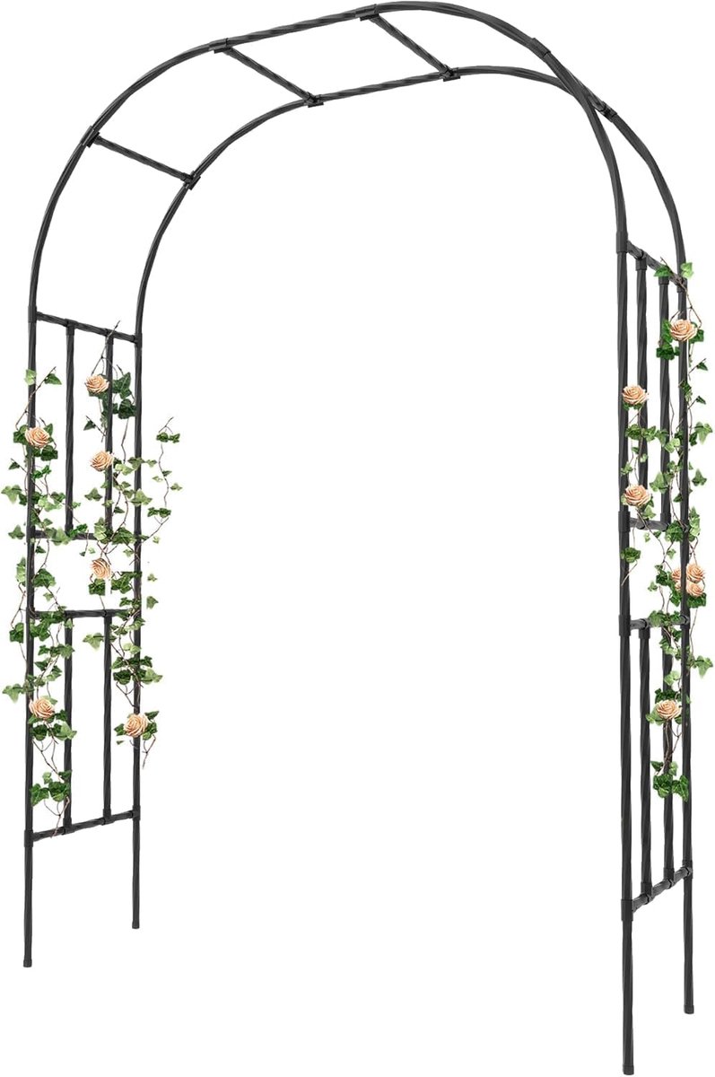 Grote Metalen Rozenboog - Tuinboog voor Klimplanten & Rozen - Pergola voor Tuin en Bruiloft - Modulair - Max. 225x50x267 cm - Zwart
