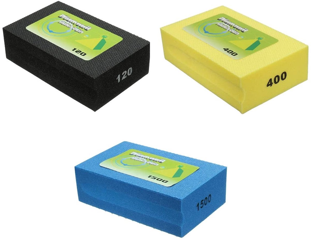 Allecto - Diamond Hand Pad Kit - Schuurpads - Hand-held Schuurblokhuls - 120 Grit + 400 Grit + 1500 Grit - Polijsten en schuren - Geschikt voor gla...