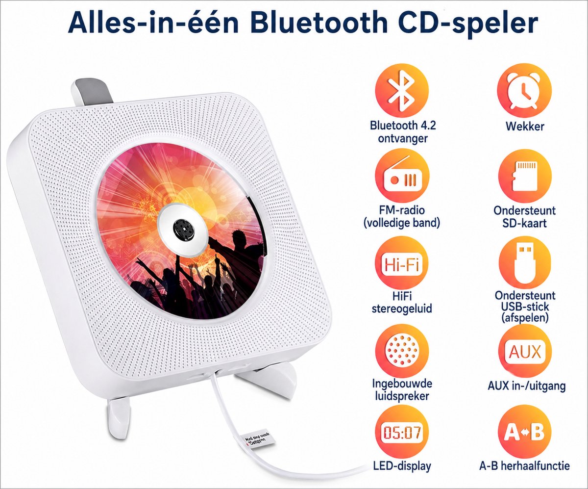 CD Speler - Met FM-Radio/Bluetooth/USB thumbnail 3