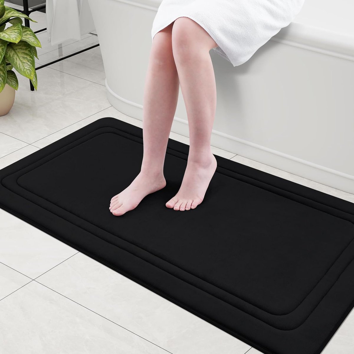 Homaxy Antislipmat - Absorberende Badkamermat - Douchemat - Badkamermat Van Traagschuim - 61x120 cm - Zwart - Super Zacht