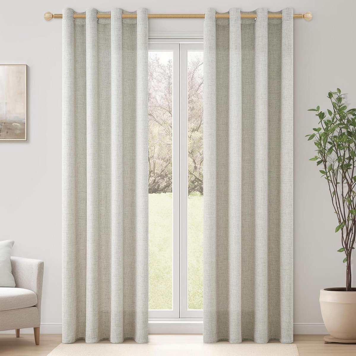 Linnen Gordijnen - Transparante Vitrage - Woonkamer Decoratie - Ingestanste Oogjes - 2x 14