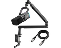 FIFINE TAM8 XLR - USB / XLR Studio microfoon - Flexibele Arm ( BM88 ) - Met kabelgoot - Geschikt voor PC/PS4/PS5 - RGB - Podcast - Gaming - Streaming - Zwart