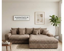 Hoekbank Jmb- Taupe- ultra dikke ribstof- Lounge Rechts- hoeksalon Taupe Rechts