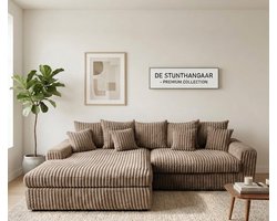 Hoekbank Jmb- Taupe- ultra dikke ribstof- Lounge Links- hoeksalon Taupe Links