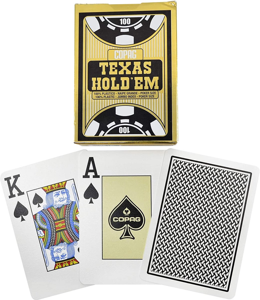 Speelgoed | Kaartspel - Texas Holdem Gold - Jumbo Face - 2 Index - Zwart - Tradi