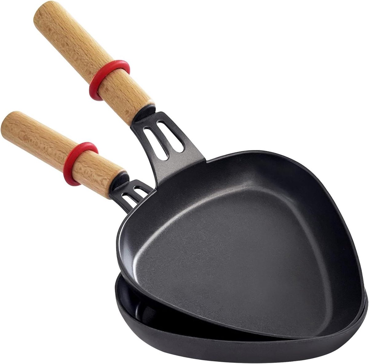 Set of 2 raclette pans, triangular, wooden handle