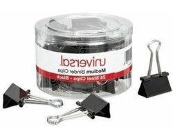 Universal UNV11124 11124 medium bindmiddel clips, 5/8-inch capaciteit, 1 1/4-inch breed, zwart, 24/pak