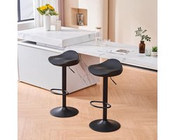YOUNIKE Set van 2 barkrukken, PU-gevoerde barstoelen, hoge stoelen met voetensteun, voor keuken, woonkamer, bar, verstelbare poten, zwart
