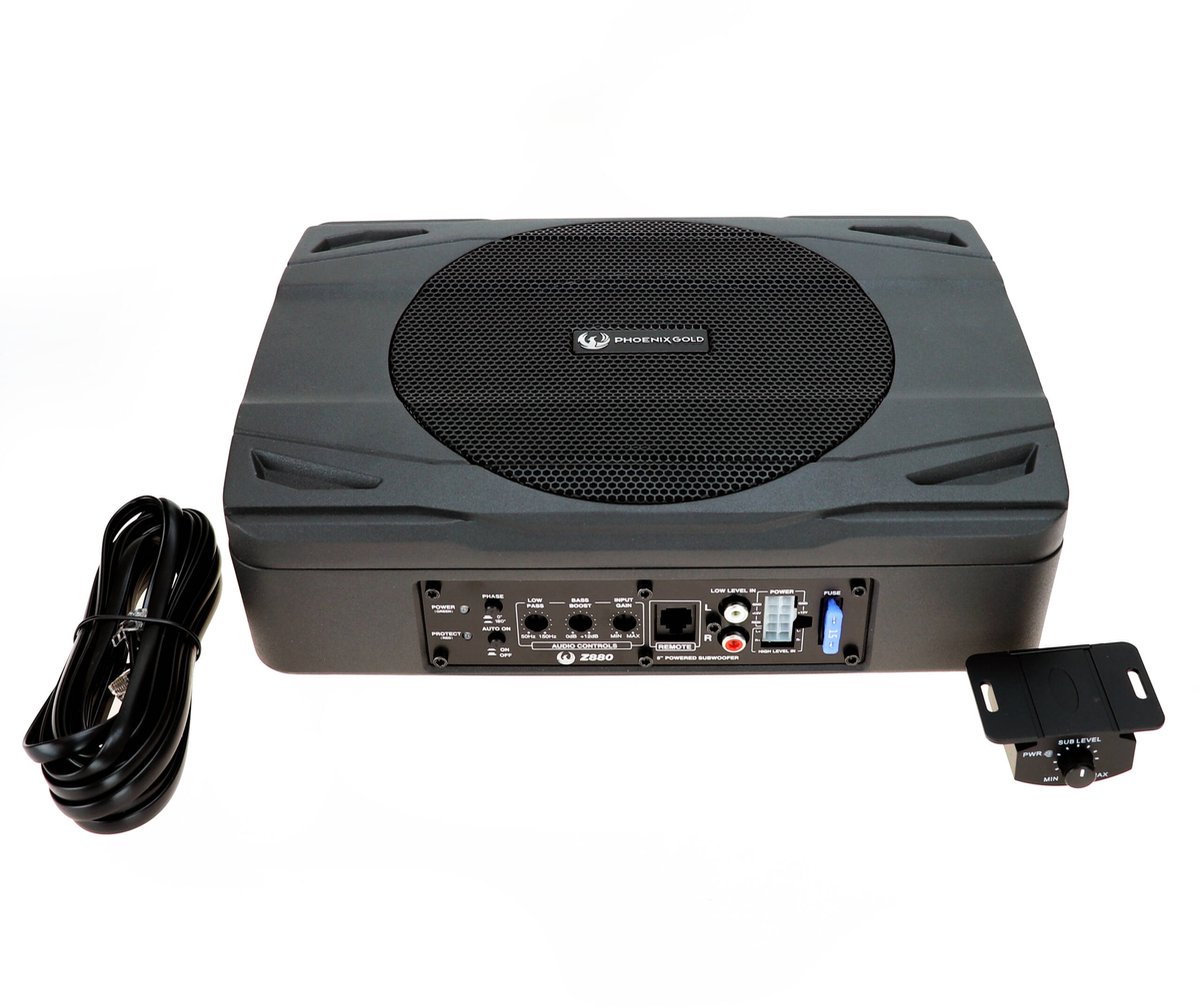 Phoenix Gold Z880 Underseat subwoofer ULTRA COMPACT / Auto subwoofer 240W incl Bass remote