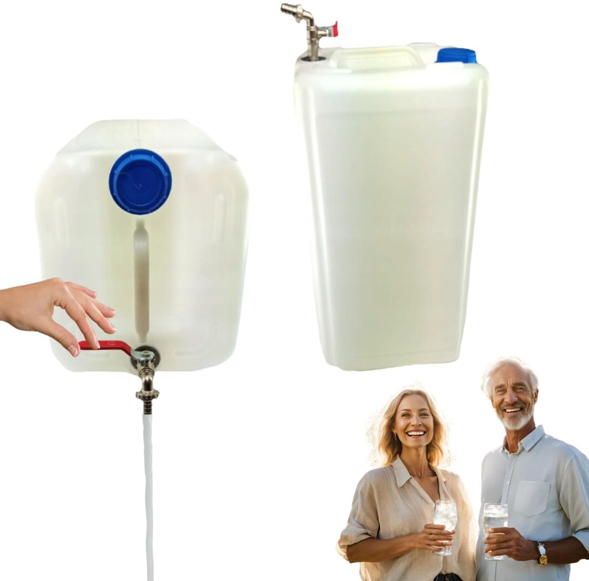 Anwicar Jerrycan voor Water - 30 L - Watercontainer met Kraantje en Dop - Waterdispenser Camping - Wit