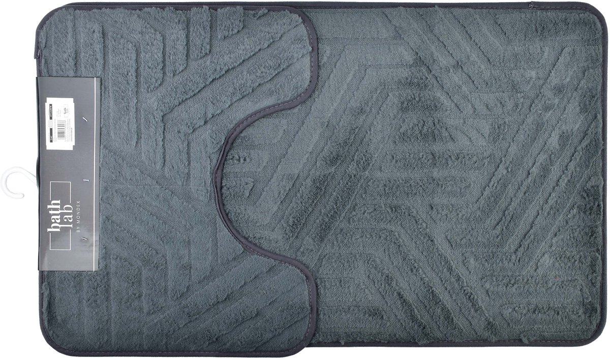 Mondex - ZAC Set van 2 Badkamerkleden 50x40/50x80cm - Badkamermat - WC mat - Toiletmat - Anti-slip- Badmat - grijs