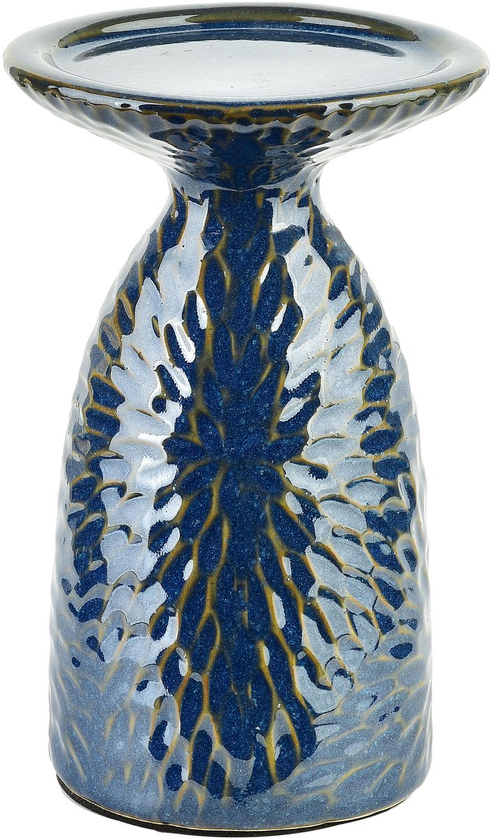 Mondex Yarine Blue - Keramische Kandelaar - Niebieski - 10,5x8,5x16,5 cm