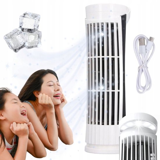 Mini kolomventilator met LED lamp, USB, 2 snelheden, stil, compact voor bureau, slaapkamer, kantoor