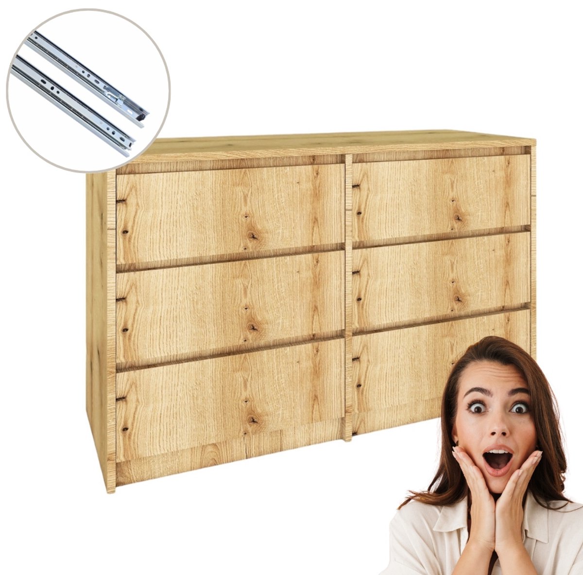 Fernika - Opberger - 6 Lades - Dąb Evoke Przybrzeżny - 120x75,2x43cm