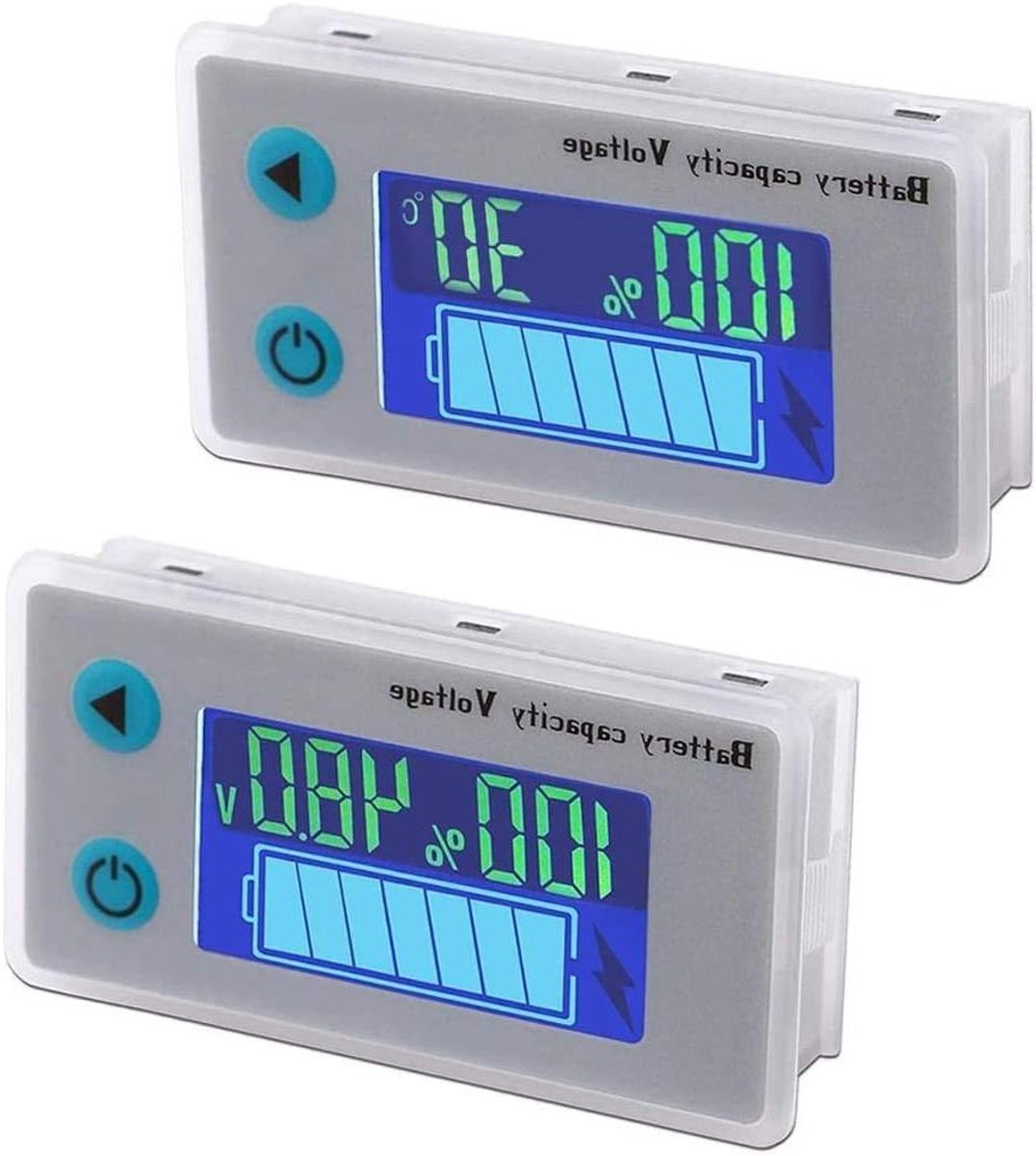 Batterij Capaciteitsmeter - Spanning Temperatuurmeter - Batterij Status Monitoren - LCD Kleurendisplay - 10-100V - Zwart