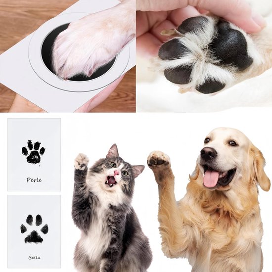 Inktkussenset voor huisdieren - 2-delige set (2 inktkussens + 4 vellen papier) - Pootafdrukken van honden & katten - Ideaal voor aandenkenalbums, doe-het-zelf-ansichtkaarten en herinneringen - Ook geschikt voor baby-aandenkens - 11 x 11 cm — afbeelding 5
