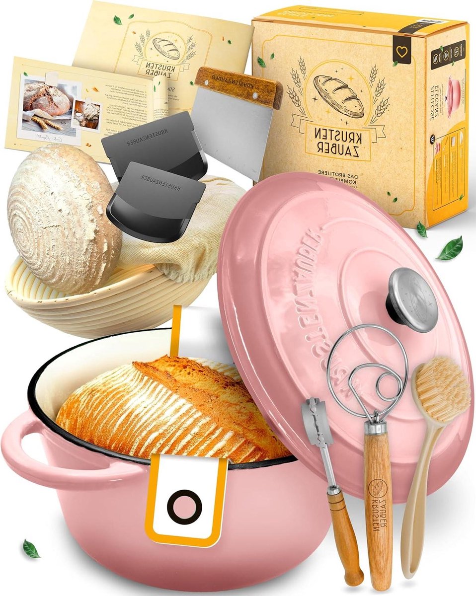 Gietijzeren Broodpan - Bakvorm met deksel - Brood bakken thuis - Complete bakset inclusief - XXL formaat - Roze