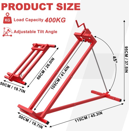 Zitmaaierlik Tractor Lift - Verstelbare Onderhoudsstandaard 400 kg - Stalen Frame - Voor Reinigen en Reparatie van Rasentractoren - Rood — afbeelding 2