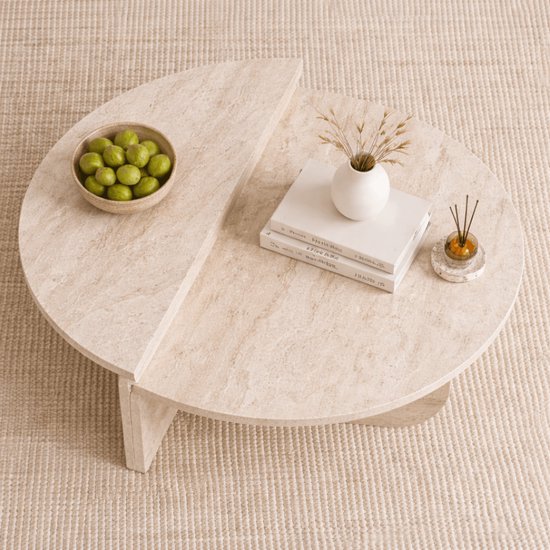 Set de 2 tables basses - Effet travertin beige - ALOEVA L 90 cm x H 30 cm x P 60 cm