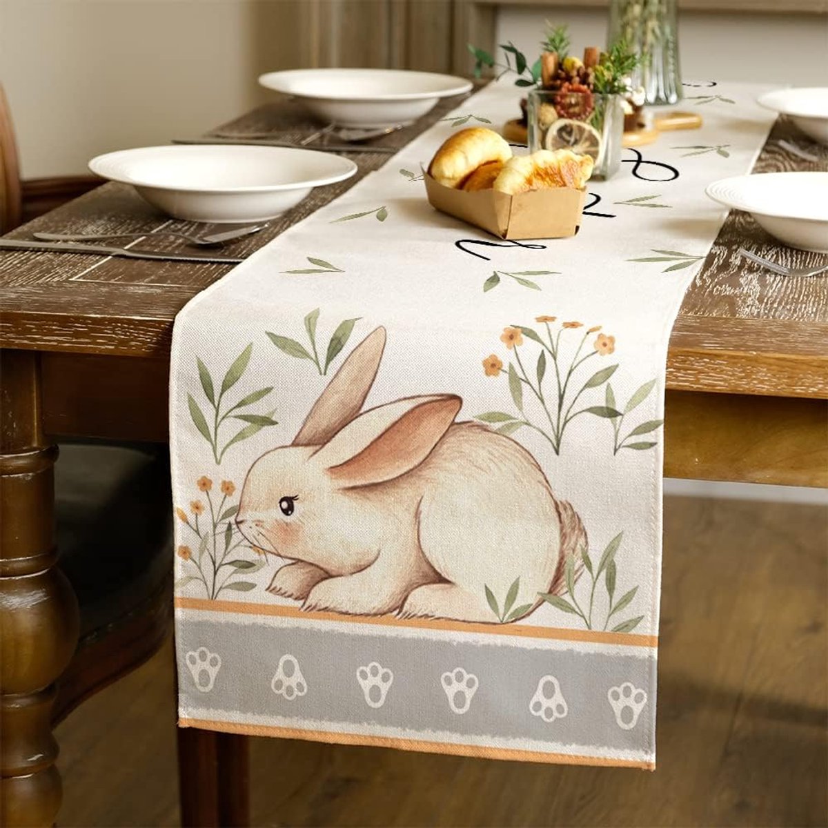 Paas Tafelloper - Tafelkleed Loper - Paas Decoratie - Levendig Ontwerp - 33 x 183 cm - Koffie
