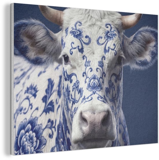 Akoestisch wandpaneel 40x30 cm - Vilt schilderij Koe - Delfts - Blauw - Artistiek - Akoestische panelen - Geluidsdempende wanddecoratie - Geluidsisolatie woonkamer - Muurdecoratie geluidspanelen