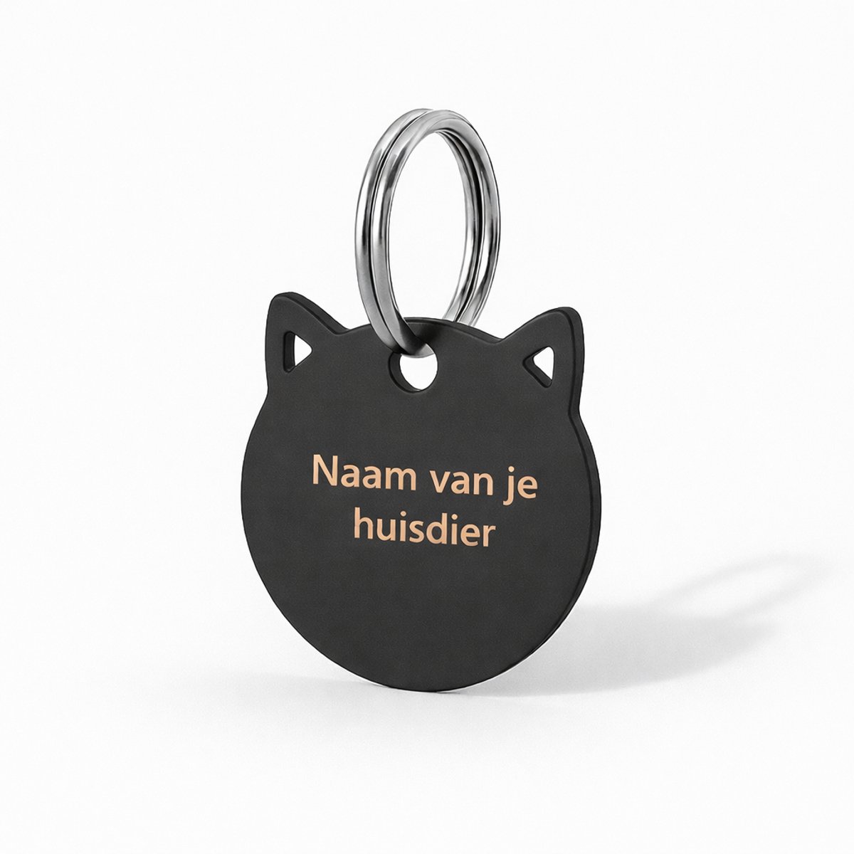Naamplaatje poes (2,8x2,8 cm) - Zwart - Kattenpenning - Laser gegraveerd - Gepersonaliseerd - Dierenpenning