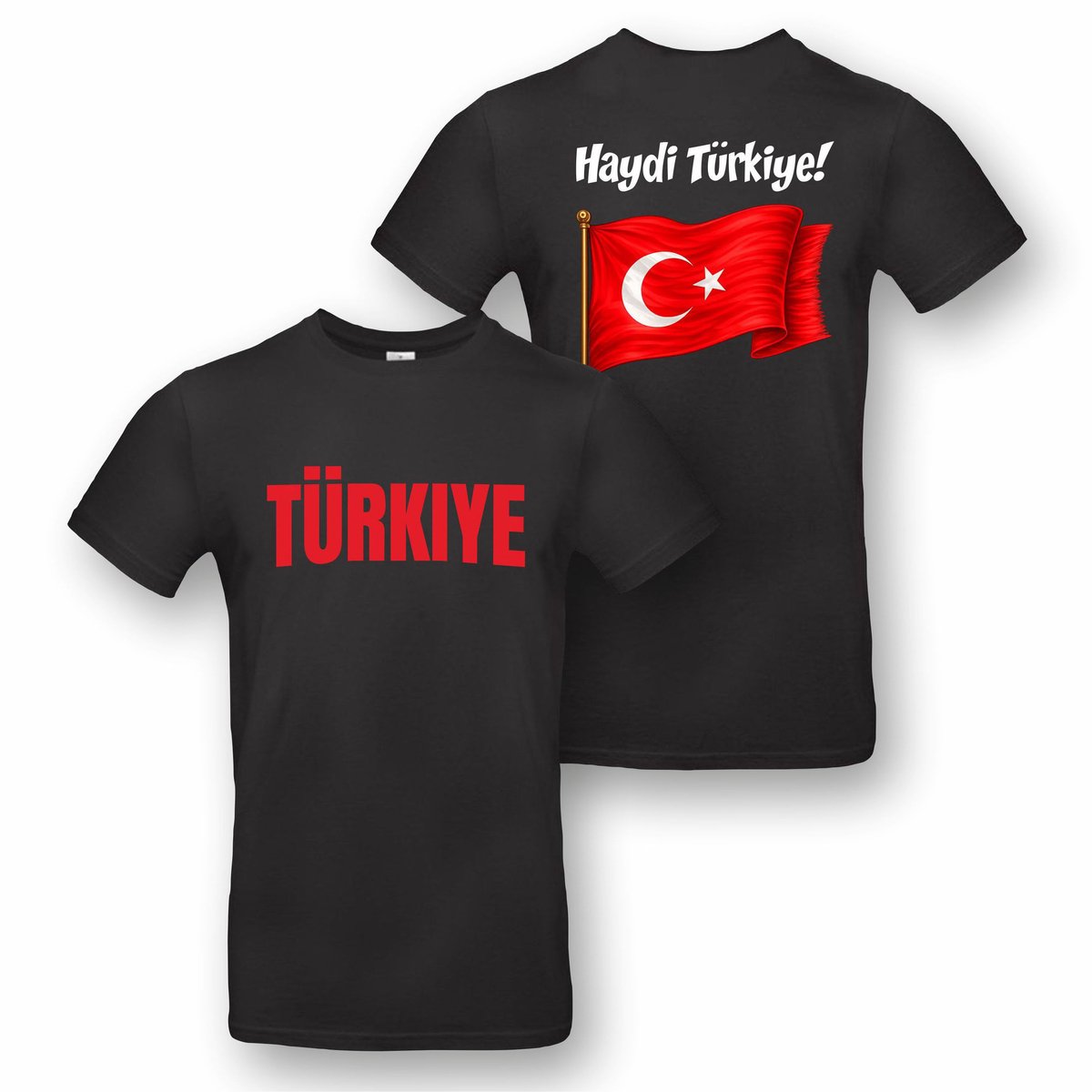 Zwart t-shirt met "Türkiye" en "Haydi Türkiye!" - maat S - WK 2026, shirt, Turkije, rood, rode, wit, witte, voetbal, supporters, voetbalfan, unisex, cadeautje