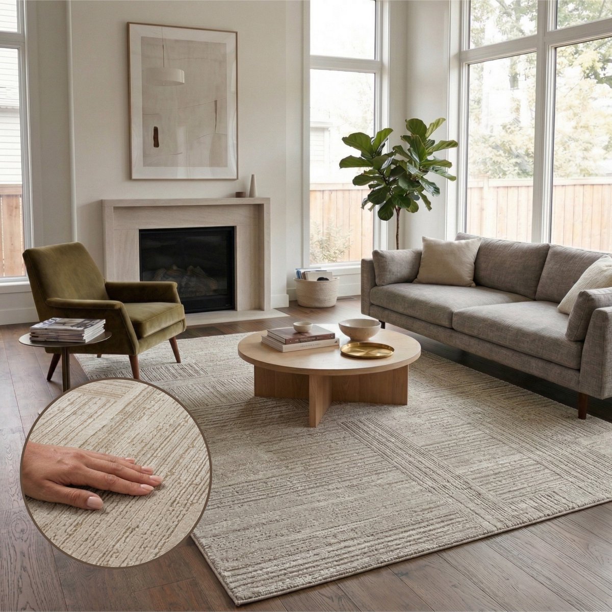 Oz Home Elyse Structure Vloerkleed Taupe – Modern Reliëf & Blokstructuur – 200x290 cm – Laagpolig 10 mm – Duurzaam & Comfortabel - Exclusief Premium Tapijt