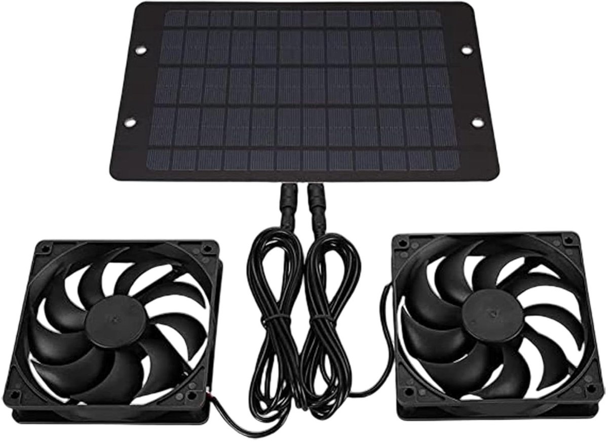 Zonnepaneel Ventilatorkit - Solar Ventilator Kit - Ruimte Ventileren - Waterdicht ABS Metaal - 10 Watt 12 Volt - Zwart