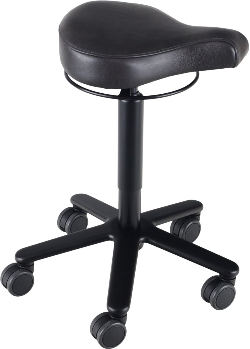 Biker zadelkruk leer Black- zwarte gaslift en kruispoot - leder bekleding – kleur Black