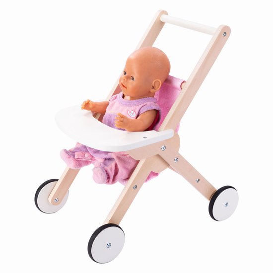 Rieten poppenwagen met stof | Mandenmakerij en Rotanmeubelfabriek