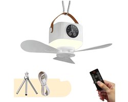 Plafondventilator - Ventilator - 8.7×8.3cm - Batterijgevoede plafondventilator - Draagbaar - Plafondventilator voor buiten - Oplaadbaar - 7200 mAh - Geschikt voor tuinhuisjes, terrassen, luifels, stranden, studentenkamers en slaapkamers - Wit