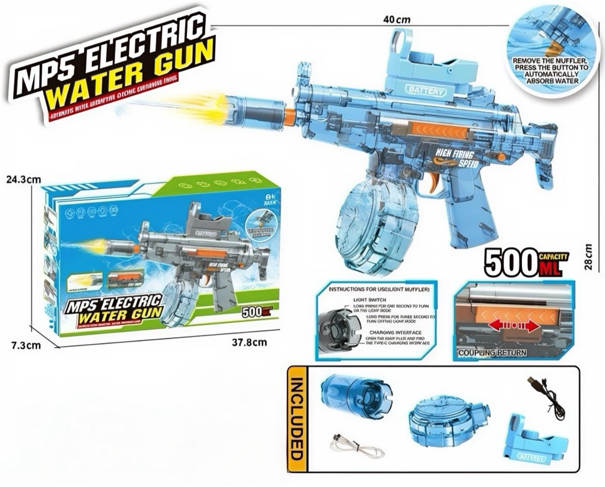 Electrisch waterpistool met laser MP5 - automatische waterabsorptie - aanhoudend schieten - oplaadbaar