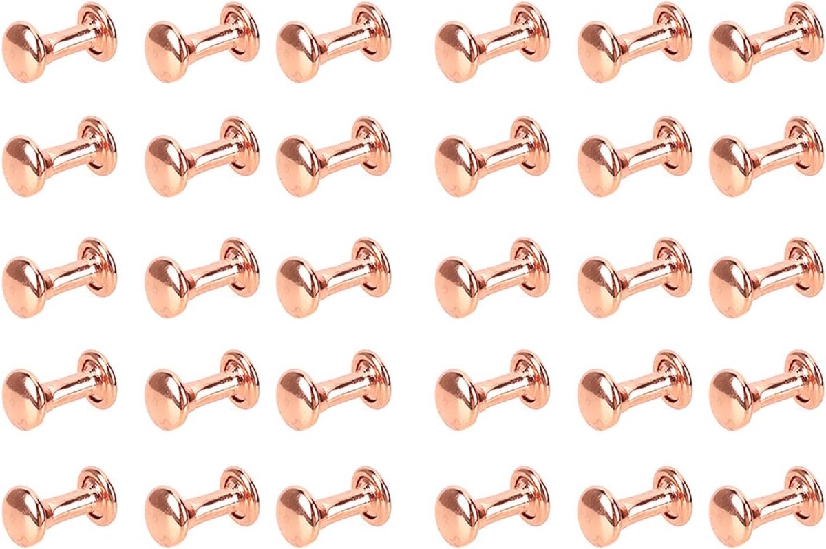 100 Sets Roze Gouden Metalen Nieten, 6x8mm Ronde Tubulaire Dubbele Knopnagels voor Handtassen, Schoenen en Leren Accessoires