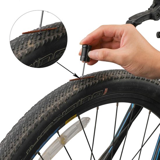 Fiets Band Reparatie Kit - Lekke Band Herstel - Tubeless Banden Plakken - Compact Stuurmontage - 5 Strips Inclusief van fiets — afbeelding 2