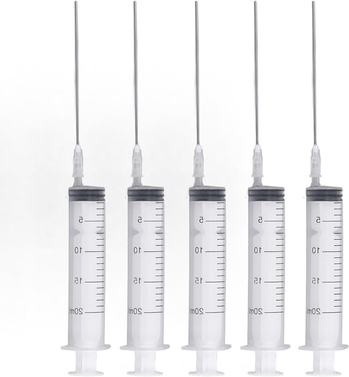 Efficiënte inktinjectie printers: 5 spuiten van 20 ml met platte naalden voor PP en RVS toepassingen