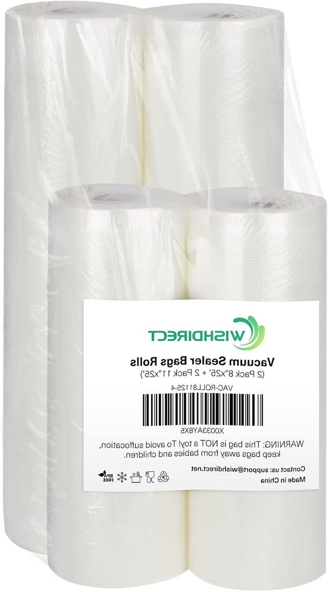 Vacuüm Sealer Bags Rolls Compatibel met FoodSaver, 2 Pack 11" x 25" en 2 Pack 8" x 25" Fit Inside Machine Commerciële Grade Reliëf Voedsel Behoud Rolls (Totaal 100 Voet)