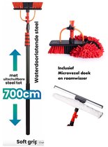 3,6 - 10,8 m telescopische borstel voor dak, telescoopstang, reiniging van fotovoltaïsche panelen, ruitenwisserset, bezem voor buiten, terras, camping, auto, 35 cm, borstel, 7,2 m