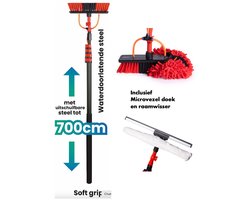 Telescopische Wasborstel XXL Uitschuifbare Waterborstel tot 7 Meter - Inclusief microvezel doek en raamwisser - 5-Delige Telescoopsteel inclusief Zeepdispenser & Softgrip - Gevels & Dakpannen - SHINE