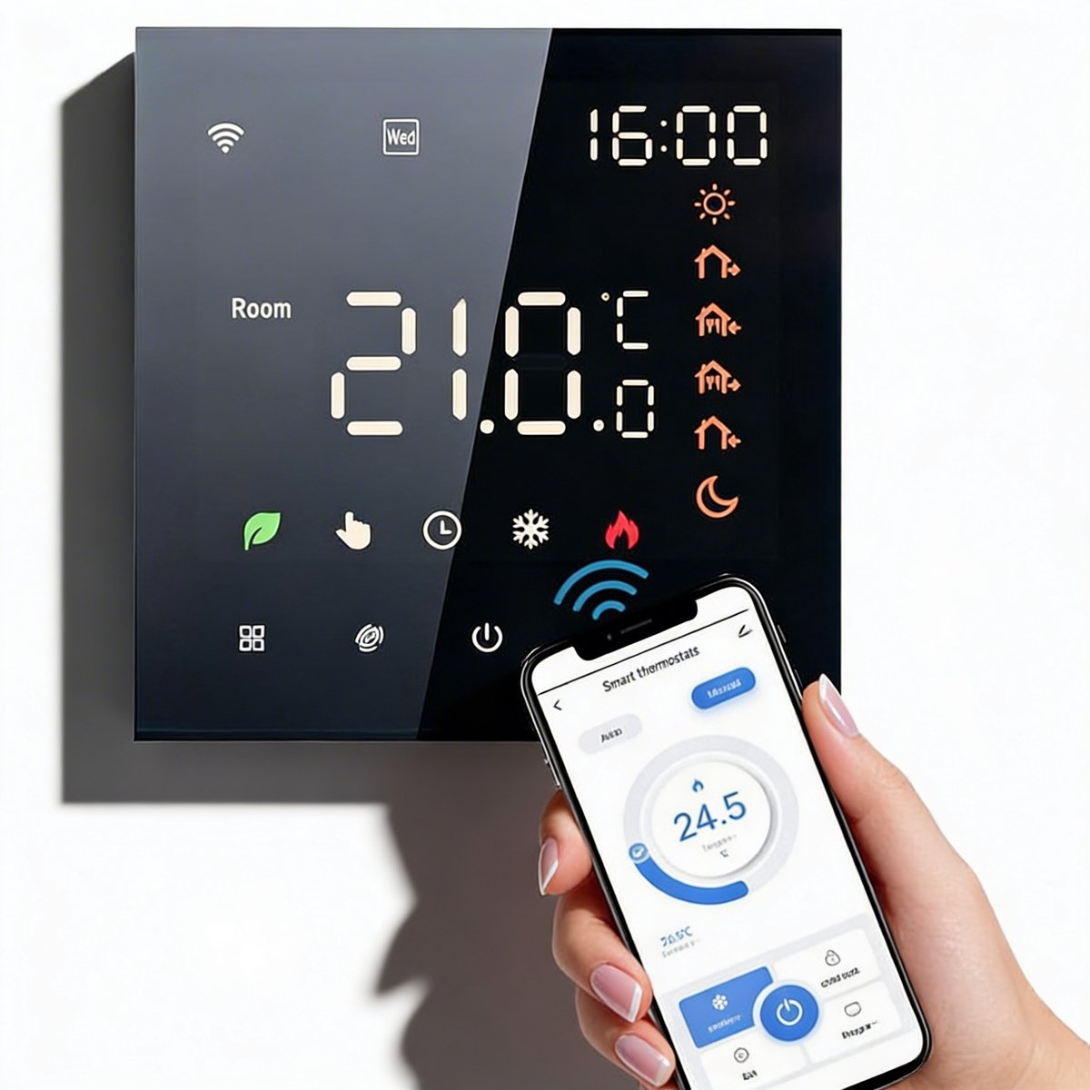 Slimme Thermostaat Temperatuurregeling met Touchscreen – Wifi Thermostaat met App Bediening & Programmeerbare Instellingen – LCD Touchscreen Thermostaat Zwart Compatibel met Google Home | Eenvoudige Opbouwmontage & Energiezuinig