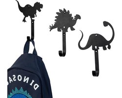MyGift Fun Childrens Wandmontage Mat Zwart Metalen Cartoon Dinosaurus Silhouet Hanger Haken voor Kinderen Jongens Meisjes Jas Hoed Kledingstukken, 3-delige Set - Handgemaakt in India