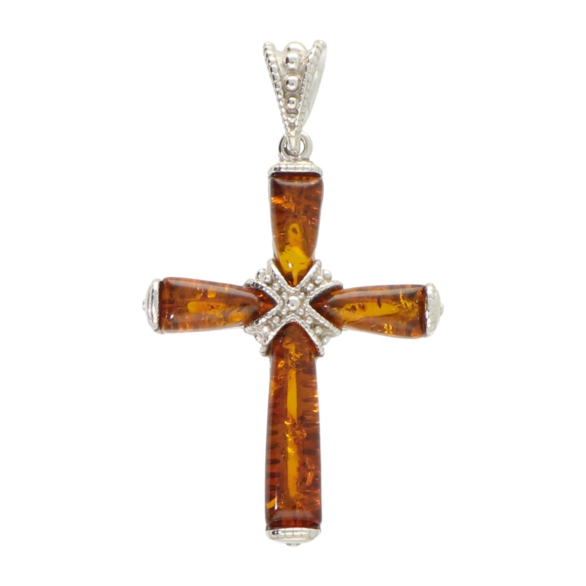 La Rosa Princesa Grote Kruis Hanger zilver met Barnsteen - Amber Gerhodineerd
