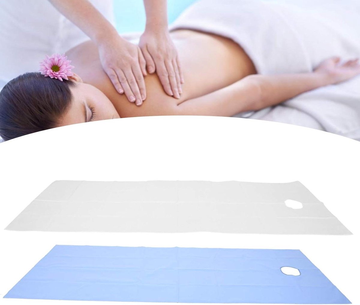 Massagelakens 2 Stuks - Salon Bed Hoes - Hygiënisch Werken - Waterdicht Oliebestendig - Met Gezichtsgat - Wit