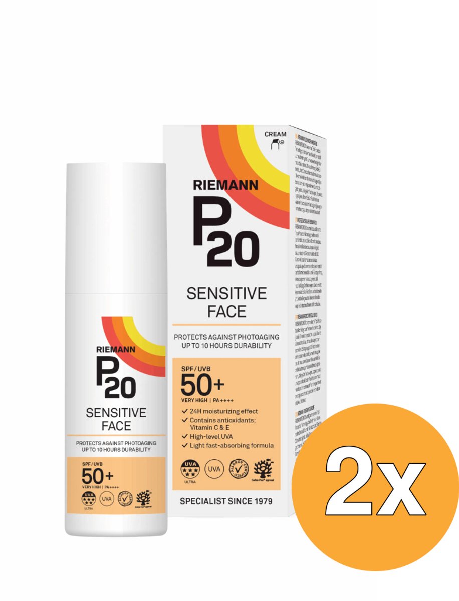 2x Riemann P20 Sensitive Face SPF50+ Creme (50 gr)