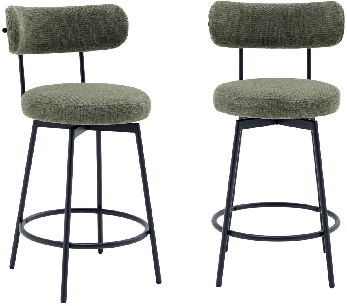 sweeek Set van twee barstoelen met draaibare zitting van zwart metaal en stof - iris Groen