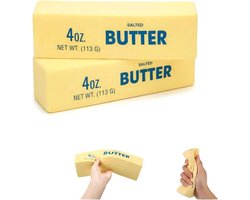 2-pack Boter-knijpspeeltje – Sensorisch speeltje - Fidget Squishy - fidget toys -fidget toys volwassenen – Knijpspeeltje – Stressverlagend speeltje – Langzaam terugverend stressverlichter – 4 x 4 x 13 cm – PU – Geel