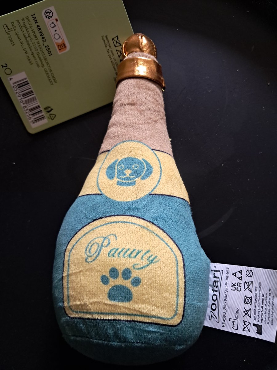 Zoofari Hondenspeelgoed Champagne fles - Met piep geluid - Speelgoed knuffel - Voor werp - en apporteerspel