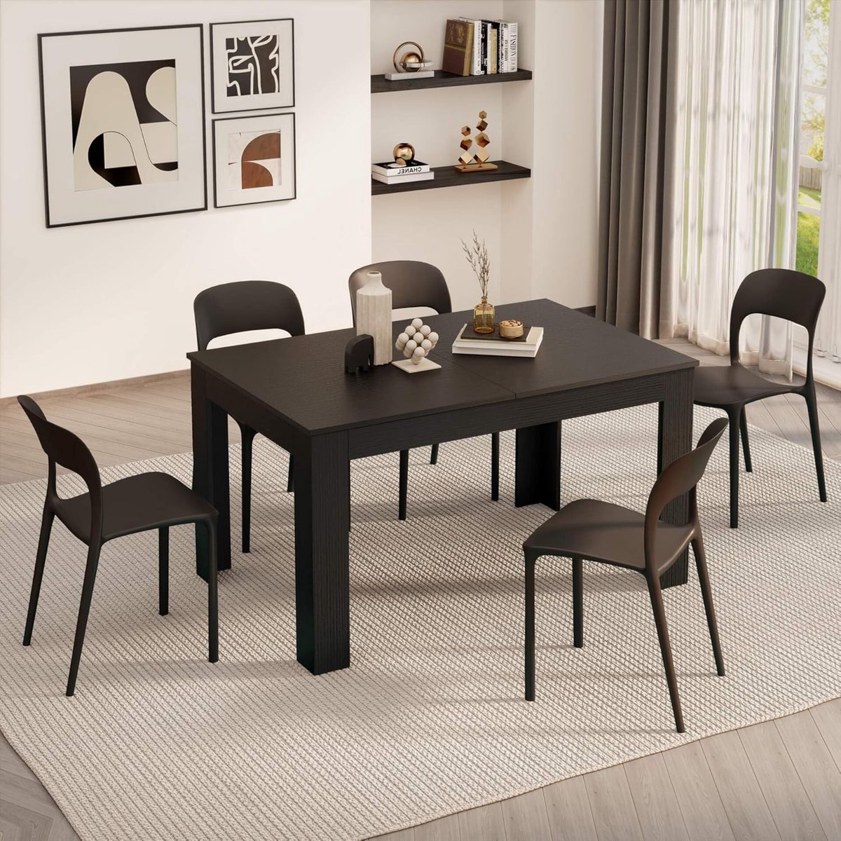 Uitschuifbare Eettafel 140-220 x 90 - 220x90 cm - Zwart - Medahomestore