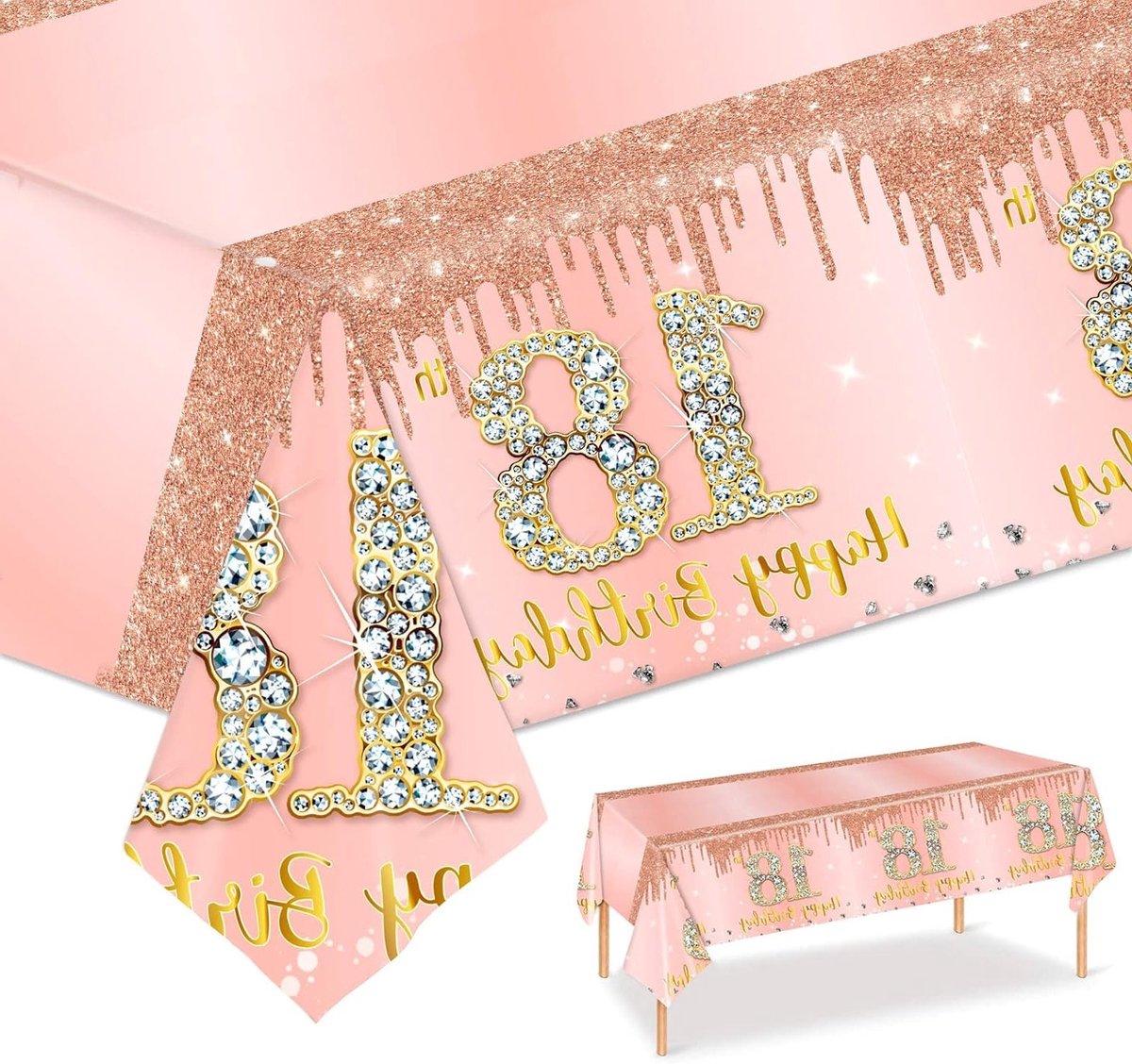 Grote Roze Gouden Tafellaken 54 x 108 Inch voor 18e Verjaardag, Feestdecoraties, Verjaardagsfeest Essentials en Cadeaus voor Haar